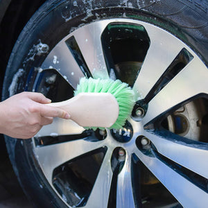 Green Soft Car Wheel Cleaner Brush with Short Handle for Auto Vehicle Truck Motorcycle Tire Cleaning
